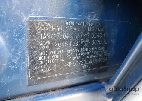 2004 Hyundai Santa Fe Gls из США, поврежденный, VIN KM8SC73D94U700259